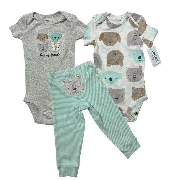 Carters Baby boy Size 12 Months 3 pc Dogs Bear Outfit Set Pants Bodysuit NWT - Picture 1 of 9